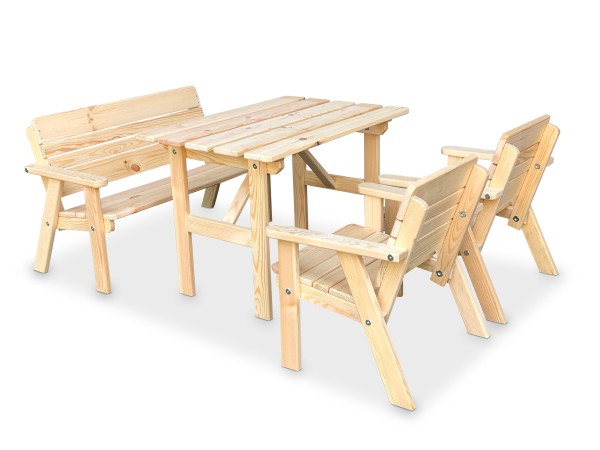 Kinder Sitzgarnitur 4-tlg. aus Holz, 2 Stühle, 1 Bank, 1 Tisch, unbehandelt